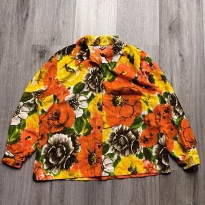 Vintage 60s Lanie J. Styled In California Floral Hawaiian Bark Cloth Long Sleeve